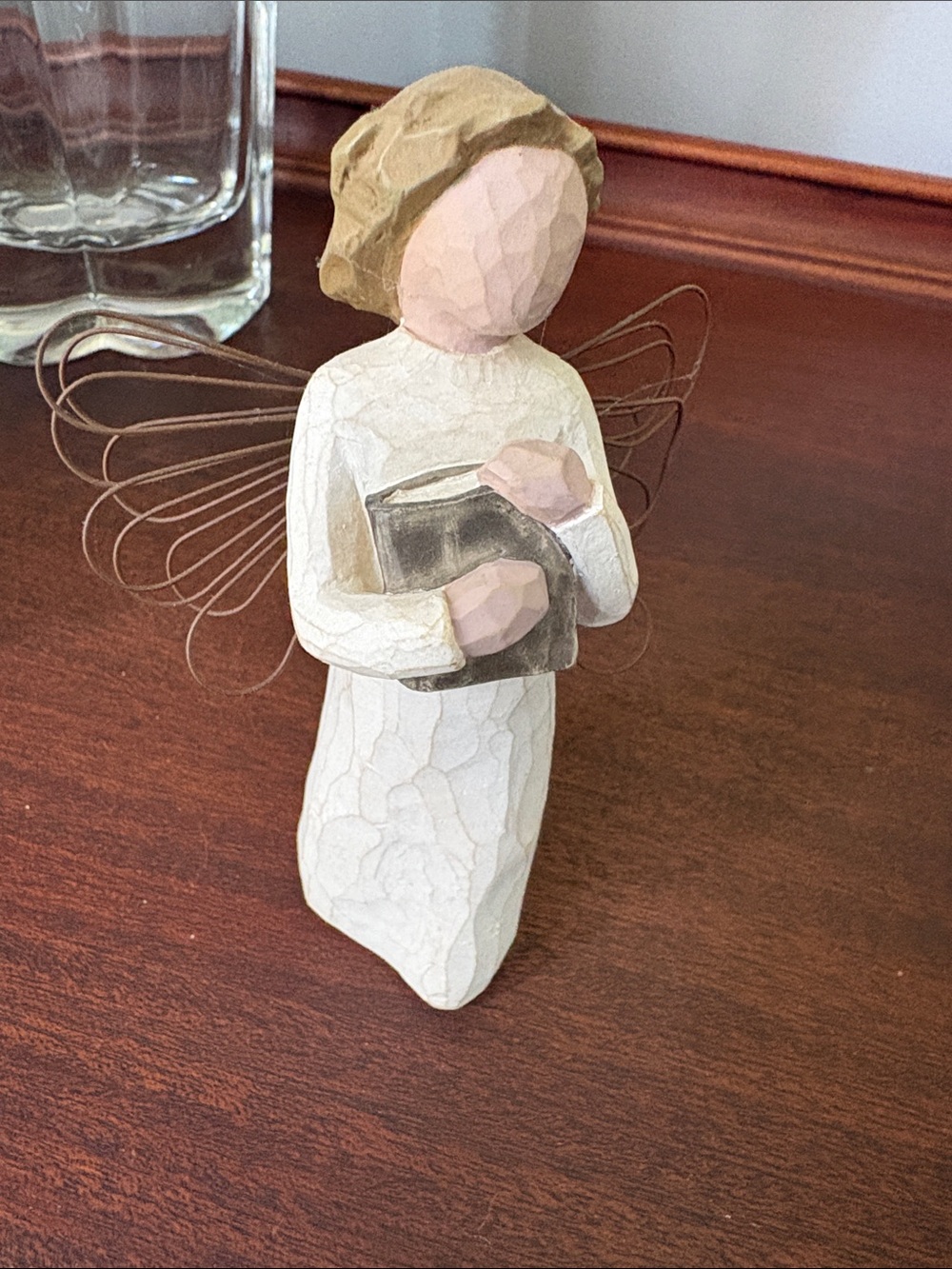 Willow Tree Angel of Learning 
 Cream and Brown Angel Figurine with Wire Wings